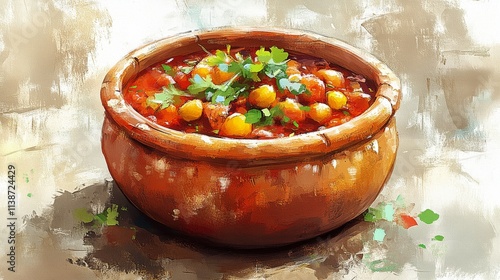 Savoring a delicious dish of beef stew with vegetables in a rustic bowl on a ...