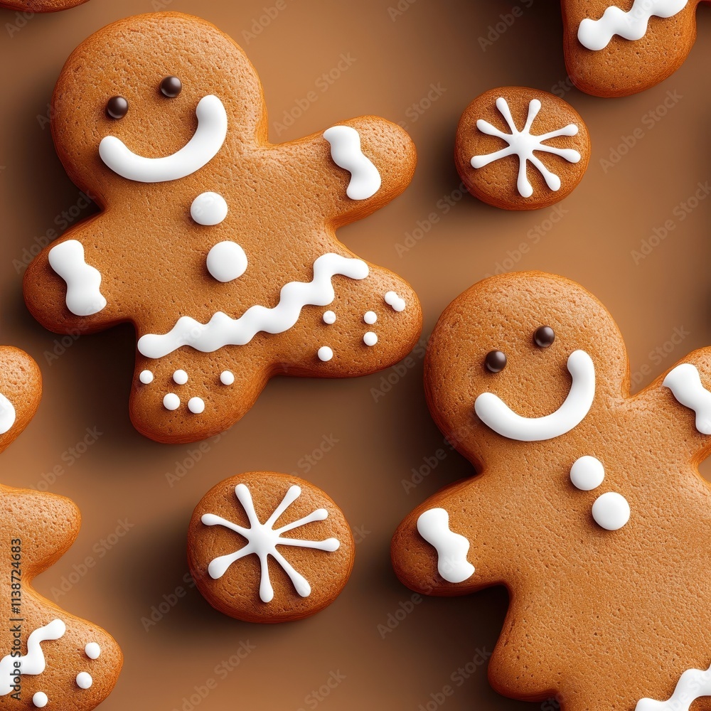 Delightful seamless pattern featuring gingerbread man cookies with festive decorations for holiday celebrations Delightful seamless pattern featuring gingerbread man cookies with festive decorations for holiday celebrations