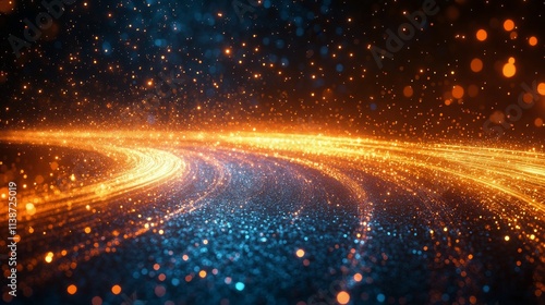 Bright glowing trails and sparkling particles create a mesmerizing abstract b...