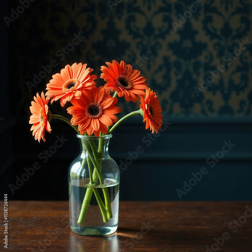 flower, vase, bouquet, flowers, nature, plant, bloom, blossom, beauty, floral, decoration, petal, flora, beautiful, glass, green, frame, gerbera, table, interior