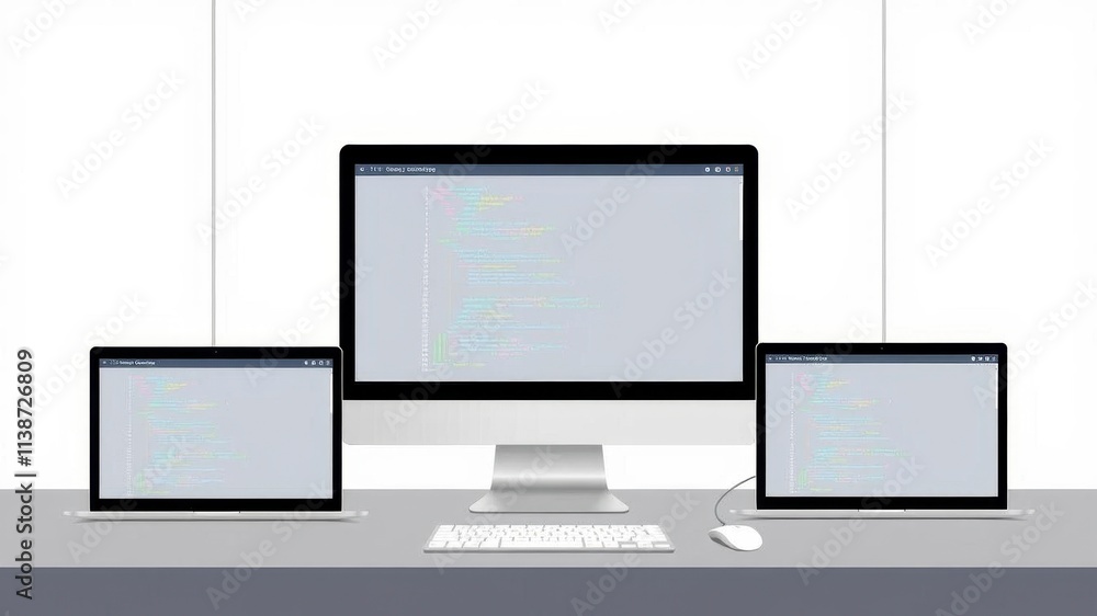 A stock photo featuring a variety of responsive web design developments displayed in vector format on the side of a computer screen, digital, layout, displays A stock photo featuring a variety of responsive web design developments displayed in vector format on the side of a computer screen, digital, layout, displays