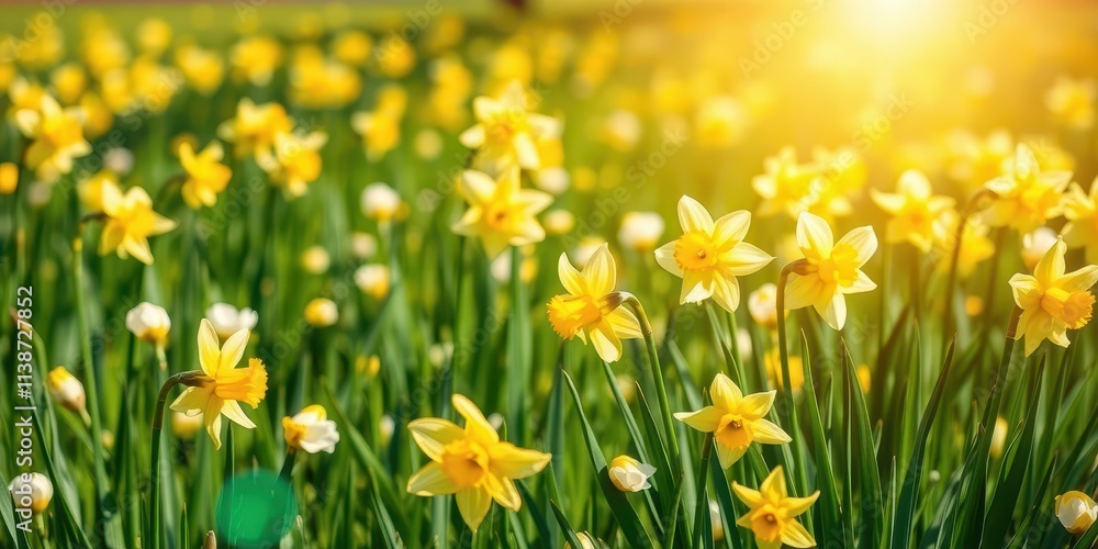 Bright yellow daffodil flowers spread out across a vast field, creating a stunning display of natural beauty, spring, sunny, sunny Bright yellow daffodil flowers spread out across a vast field, creating a stunning display of natural beauty, spring, sunny, sunny