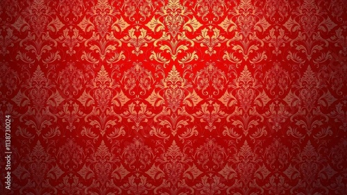 Elegant red damask pattern background with intricate floral design, luxurious, regal, damask