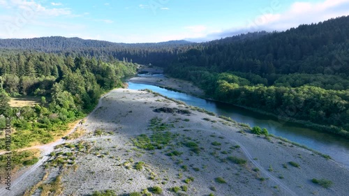 Aerial drone footage of the sand bars of the Smith River in Northern California.