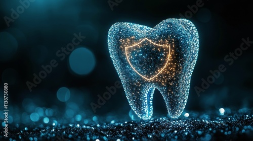 Tooth model with shield symbolizing protection and dental care in a modern de...