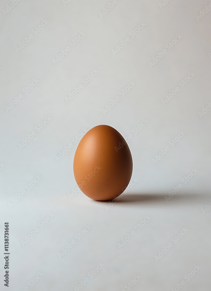 A single brown egg isolated on a clean white background, photographed in a studio setting with gentle lighting for a realistic and high-resolution stock photo style A single brown egg isolated on a clean white background, photographed in a studio setting with gentle lighting for a realistic and high-resolution stock photo style