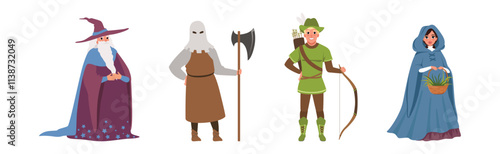 Medieval People Character from European Middle Ages Historic Period Vector Set