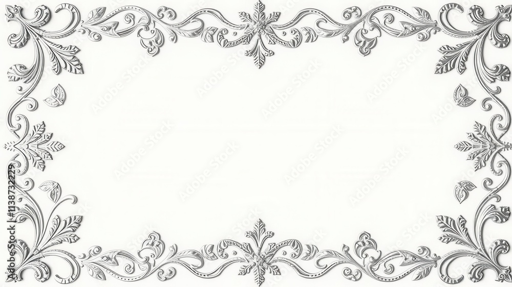 Luxury silver leaves lace border on a textured background, intricate, texture, shiny Luxury silver leaves lace border on a textured background, intricate, texture, shiny