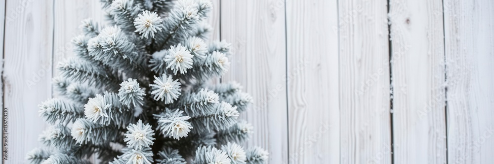 Old weathered wood plank texture covered in a layer of fresh snow, with a firtree in the background, vintage, frozen Old weathered wood plank texture covered in a layer of fresh snow, with a firtree in the background, vintage, frozen
