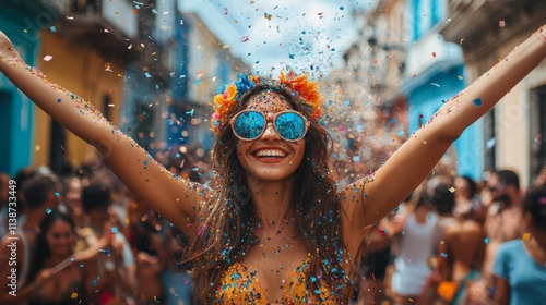 Colorful celebration in a vibrant street festival filled with joy and laughter