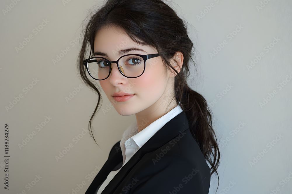 Portrait of a young business woman with glasses on neutral background Portrait of a young business woman with glasses on neutral background