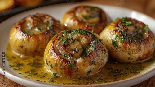 Savory garlic butter stuffed mushrooms served on a white plate