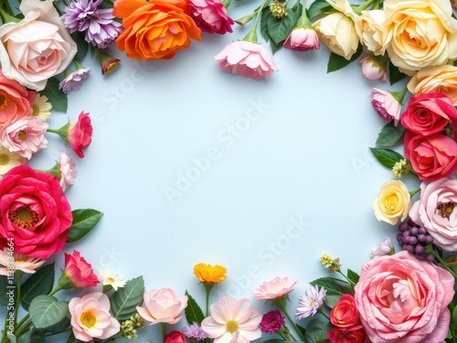 Wallpaper Mural Rose flower with green leaves forming a beautiful frame, elegant, bloom, garden Torontodigital.ca