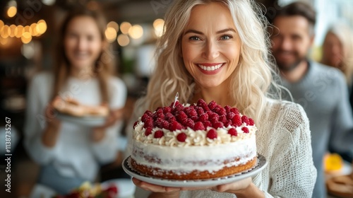Celebrating a joyful birthday with friends and a delicious cake in a warm set...