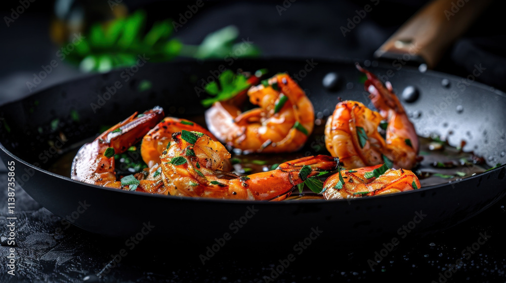 A mouthwatering image of golden pan-seared prawns garnished with fresh herbs in a black skillet, emphasizing their juicy, savory, and perfectly cooked texture.
A mouthwatering image of golden pan-seared prawns garnished with fresh herbs in a black skillet, emphasizing their juicy, savory, and perfectly cooked texture.