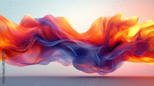 Colorful abstract fabric waves flowing gracefully in soft light