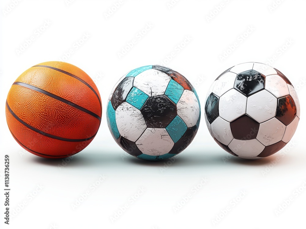 A white background featuring a 3D render of various sports items such as basketball hoops, footballs, and volleyballs. A white background featuring a 3D render of various sports items such as basketball hoops, footballs, and volleyballs.