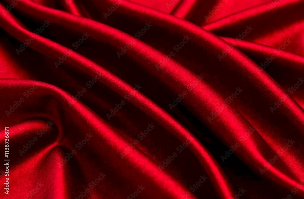 Fototapeta premium Red silk fabric background. Trendy fabric texture close up, elegant folds and soft sheen