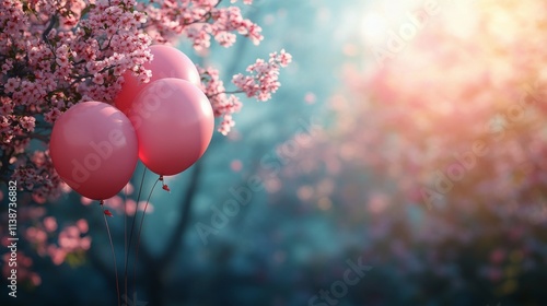 Colorful balloons and blooming flowers create a joyful atmosphere for celebra...