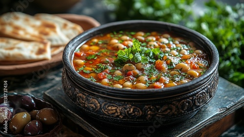 Traditional meal spread with intricate teapot and vibrant dishes in a cozy se...