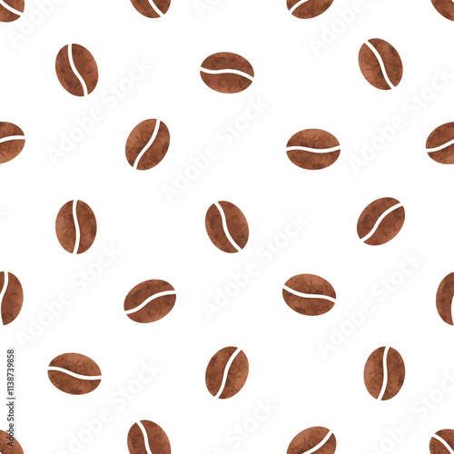 Seamless pattern with watercolor coffee beans isolated on white background