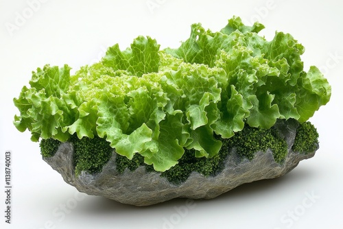 Fresh green lettuce showcasing vibrant leaves and texture on a plain background