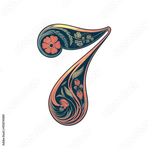 Ornate Floral Number Seven Design Illustration photo