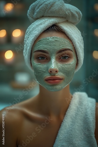 Woman relaxing with a facial mask and cucumber slices at a spa setting