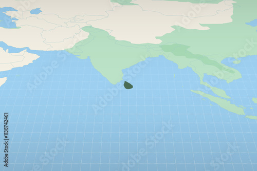 Sri Lanka highlighted on a detailed map, geographic location of Sri Lanka.