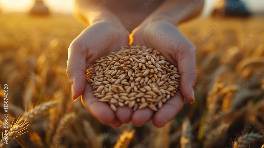 Holding a bountiful harvest of grains in golden sunlight at dusk Holding a bountiful harvest of grains in golden sunlight at dusk