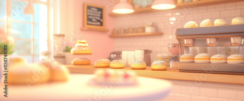 Wallpaper Mural A bright cafe space features a selection of freshly baked pastries on display. Sunlight filters through the window, creating a warm ambiance. The atmosphere invites relaxation and enjoyment Torontodigital.ca