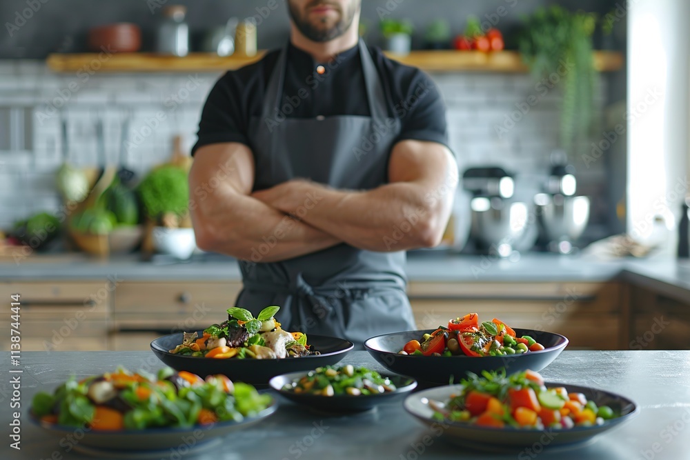 Male chef cooking vegan dishes in the kitchen Male chef cooking vegan dishes in the kitchen