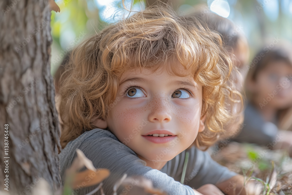 Children joyfully exploring nature and learning in an outdoor setting Children joyfully exploring nature and learning in an outdoor setting