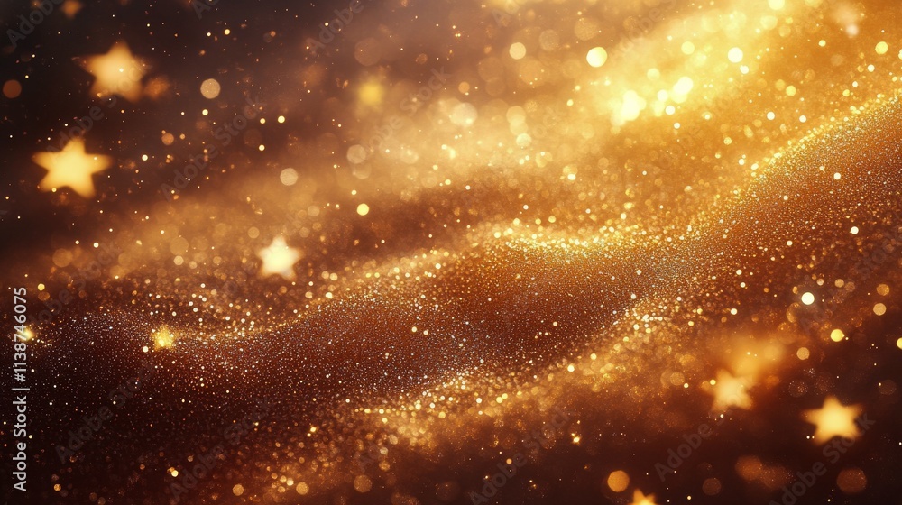 Fototapeta premium Golden sparkling stars create a magical atmosphere in a cosmic landscape during night time