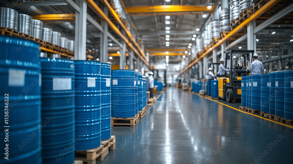 Modern warehouse interior with efficient production processes in action Modern warehouse interior with efficient production processes in action