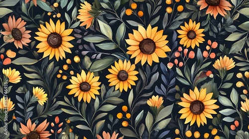 Vibrant sunflowers in a cosmic dreamscape.