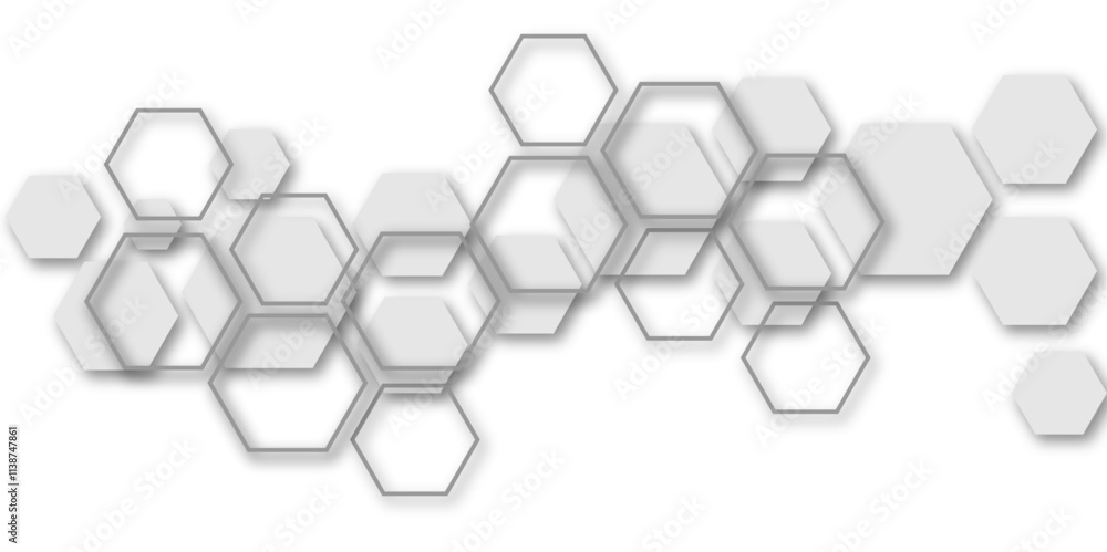 Abstract white and grey hexagon technology geometric pattern concept white background. Use for template, wallpaper, website vector illustration. Abstract white and grey hexagon technology geometric pattern concept white background. Use for template, wallpaper, website vector illustration.