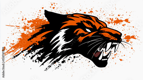 Vector Illustration of a Fierce Black and Orange Tiger Head photo