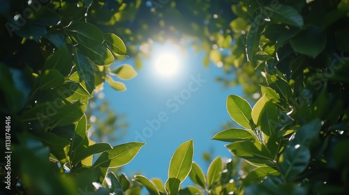 Green leaves arranged on a blue background for decorative purposes and botani...