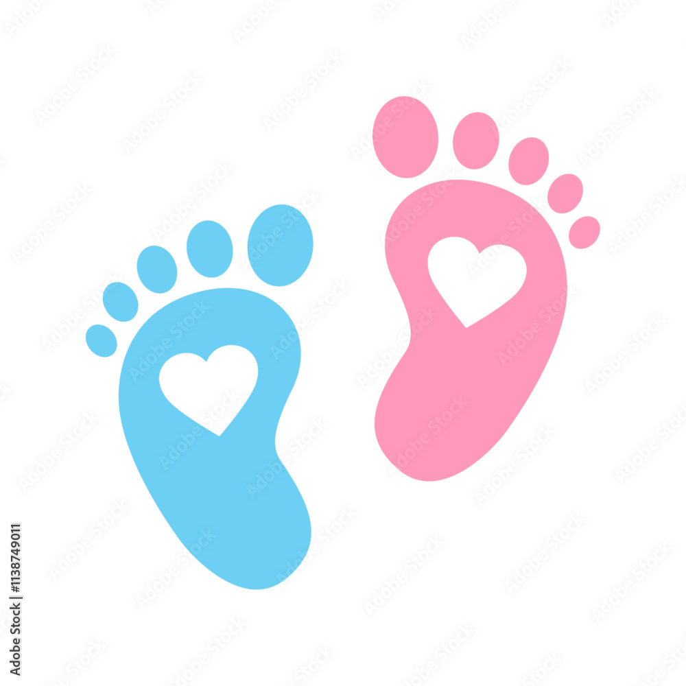 Baby boy and girl footprints with heart icon Baby boy and girl footprints with heart icon