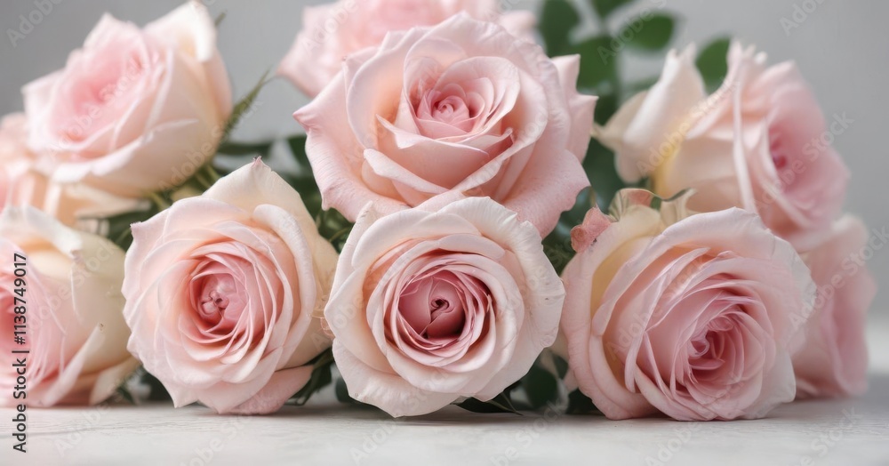 Fototapeta premium Blurred light pink rose bouquet, soft pastel hues, pink, flower petals