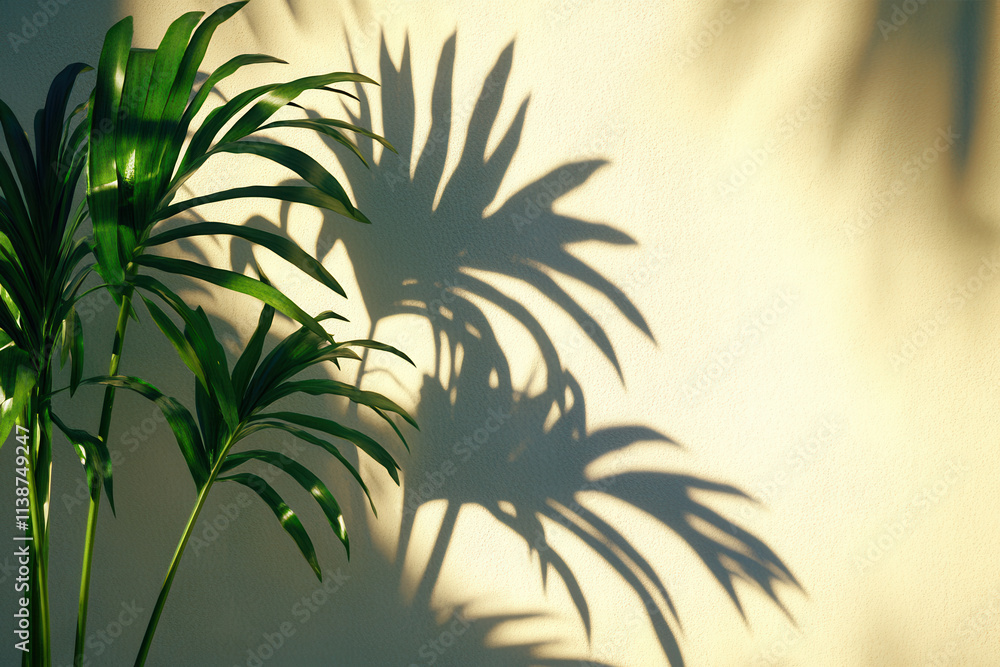 Obraz premium Soft plant shadows from a windowsill, creating a spring garden feel.