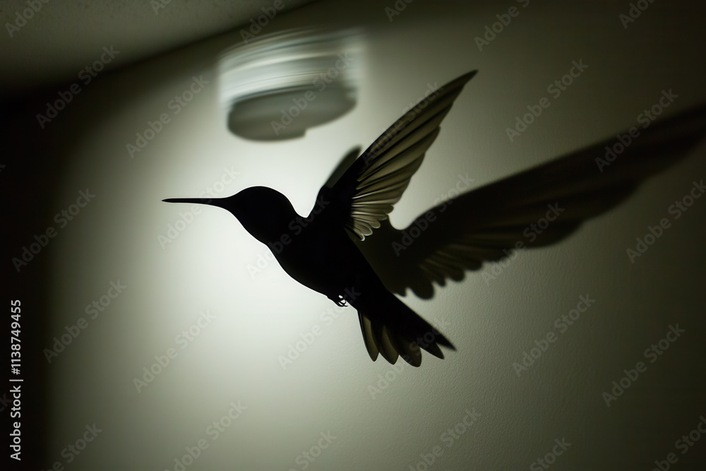 Obraz premium Dynamic hummingbird shadow evoking movement and springtime energy.