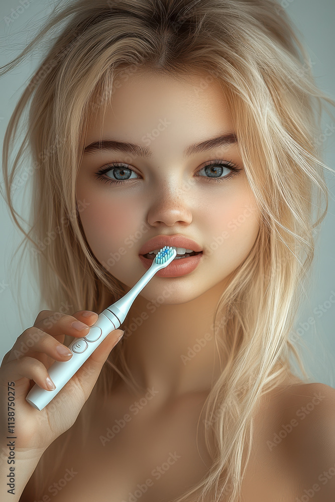 Beautiful woman brushing her teeth with an electric toothbrush Beautiful woman brushing her teeth with an electric toothbrush