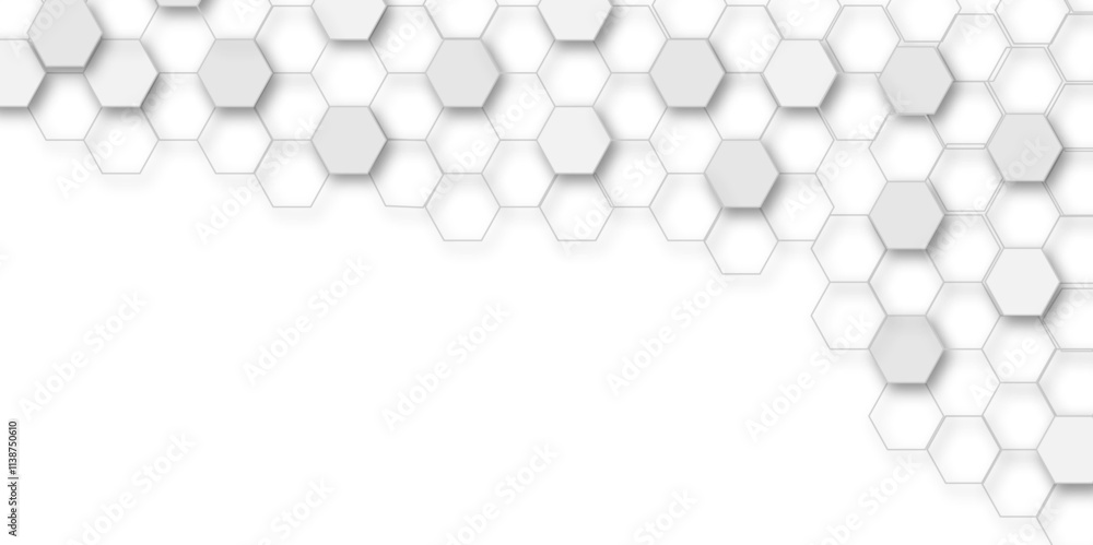 Abstract white and grey hexagon technology geometric pattern concept white background. Use for template, wallpaper, website vector illustration. Abstract white and grey hexagon technology geometric pattern concept white background. Use for template, wallpaper, website vector illustration.