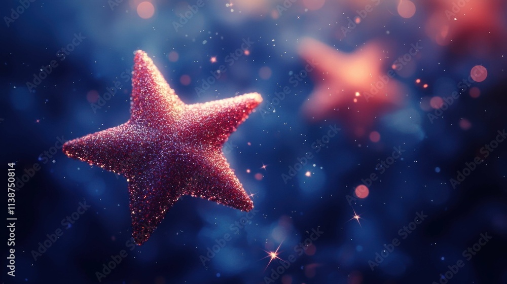 A close-up view of a glittering star decoration against a dreamy blue background. The focus creates a festive, magical ambiance suitable for any Christmas celebration. A close-up view of a glittering star decoration against a dreamy blue background. The focus creates a festive, magical ambiance suitable for any Christmas celebration.
