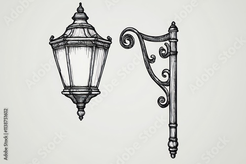 Hand-drawn illustration of vintage street lamp and bracket.