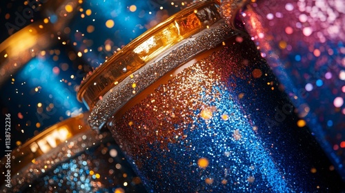 Colorful drums decorated with confetti at a vibrant street festival celebration