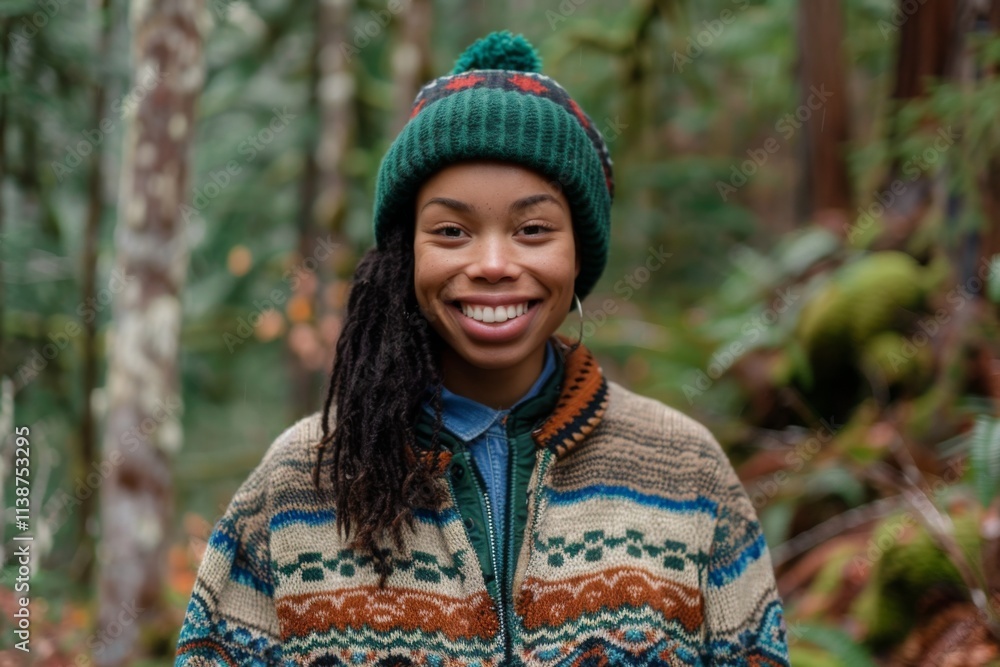 Beautiful young woman wearing a beanie enjoying nature in the forest Travel, fashion, beauty, portrait art concept Beautiful young woman wearing a beanie enjoying nature in the forest Travel, fashion, beauty, portrait art concept
