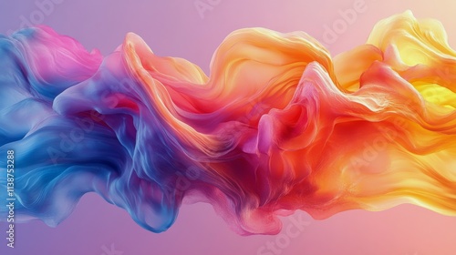Colorful abstract fabric waves flowing gracefully in soft light